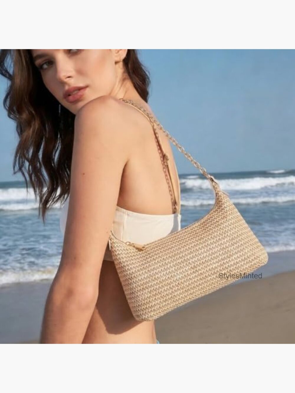 Woven Straw Beach Tote Bag Boho Crochet Shoulder Purse Summer Vacation Handbag - Picture 2 of 7